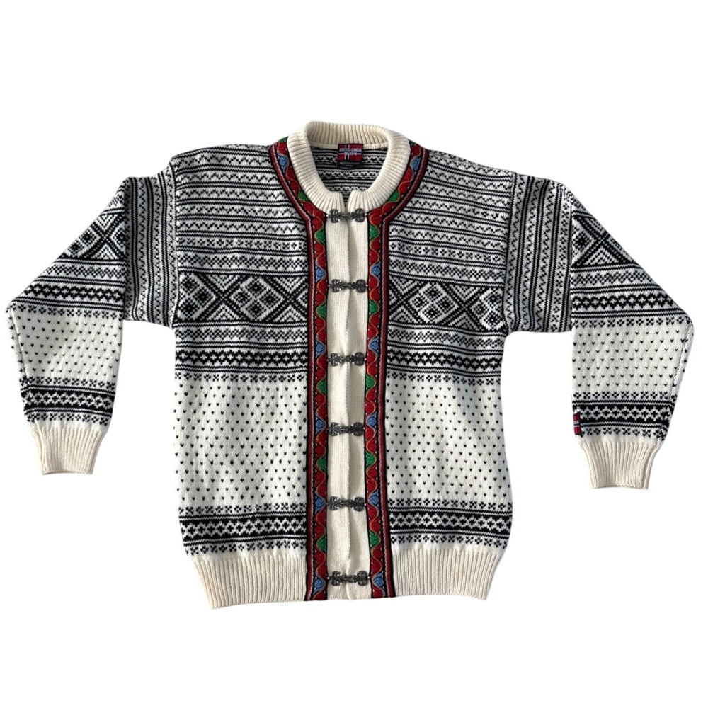 Arctic Circle 66°33'N Cardigan Women M White Black Wool Unisex Nordic Clasps NEW - Picture 1 of 9